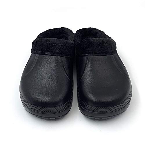 AMOJI Zuecos Forrados de Invierno Zapatos de jardín de Piel Forro Polar Forro de Ferry Zapatillas Calzado para el hogar Habitación Forro difuso Hombres Mujeres Negro 1534 Talla 40 EU