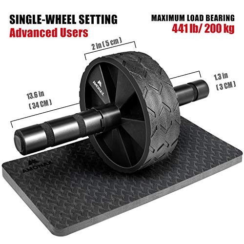 Amonax - Rodillo de rueda para abdominales con alfombrilla grande para ejercitar abdominales, doble rueda con modos de entrenamiento de fuerza dual en el gimnasio en casa
