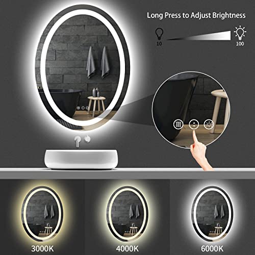 Amorho Espejos de baño con led Ovalado 50x70cm Espejos de baño led Iluminado Pared Interruptor Táctil, antiniebla, IP44, Impermeable 3 Temperatura de Color Ajustable
