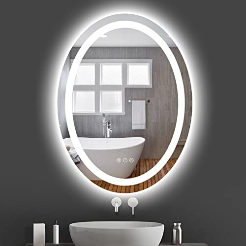 Amorho Espejos de baño con led Ovalado 50x70cm Espejos de baño led Iluminado Pared Interruptor Táctil, antiniebla, IP44, Impermeable 3 Temperatura de Color Ajustable