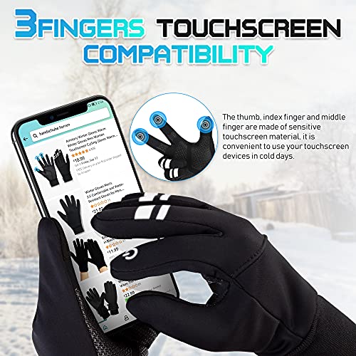 Amstory Guantes de Invierno Hombre Mujer, Guantes Térmicos Tactiles Nieve Negro Guantes Moto Ciclismo Invierno Frio Guantes Polares para Running BTT MTB Bicicleta Conduciendo Trekking Pescar