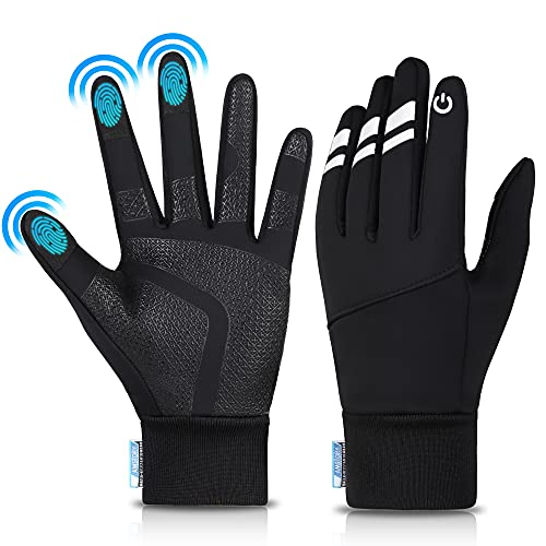 Amstory Guantes de Invierno Hombre Mujer, Guantes Térmicos Tactiles Nieve Negro Guantes Moto Ciclismo Invierno Frio Guantes Polares para Running BTT MTB Bicicleta Conduciendo Trekking Pescar