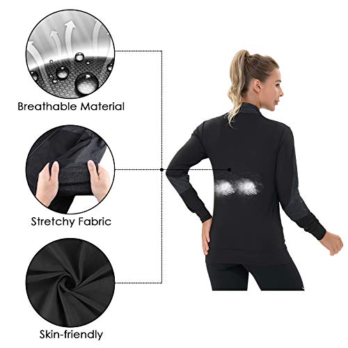 AMZSPORT Chaqueta Deportiva Mujer, Sudaderas de Running Ligeras con Bolsillos Negro L