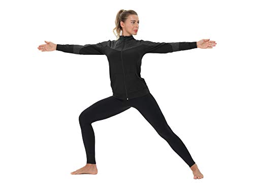 AMZSPORT Chaqueta Deportiva Mujer, Sudaderas de Running Ligeras con Bolsillos Negro L