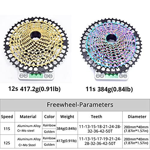 Anazoo Cassette de Bicicleta MTB de 11/12 velocidades, 11-50T de Acero Ultraligero 11S 12S Sprocket Ultimate Mountain Bike HG Standard Hub (Excepto XD y Micro Spline)(Color:Gold,Size:12S-50T)