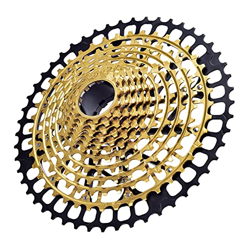 Anazoo Cassette de Bicicleta MTB de 11/12 velocidades, 11-50T de Acero Ultraligero 11S 12S Sprocket Ultimate Mountain Bike HG Standard Hub (Excepto XD y Micro Spline)(Color:Gold,Size:12S-50T)