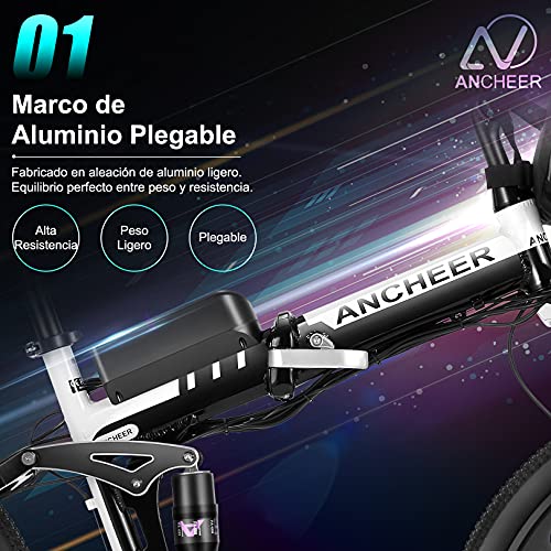 ANCHEER Bicicleta Electrica 36V 8Ah, Bicicleta Eléctrica Plegable de 26 Pulgadas, Motor 250W Batería de Litio Extraíble, Shimano 21 Velocidades (26" Deporte Negro)