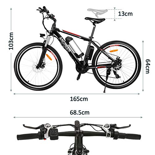 ANCHEER Bicicleta Eléctrica de Montaña, E-Bike 26 Pulgadas, Batería de Litio 250W 36V Desmontable, Sistema de Transmisión de 21 Velocidades, con Linterna (Negro)