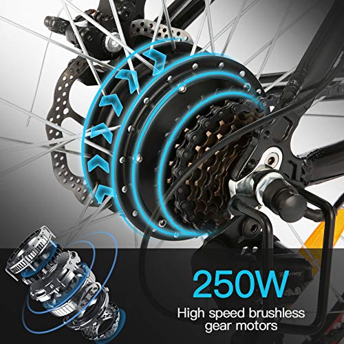 ANCHEER Bicicleta Eléctrica de Montaña, E-Bike 26 Pulgadas, Batería de Litio 250W 36V Desmontable, Sistema de Transmisión de 21 Velocidades, con Linterna (Negro)