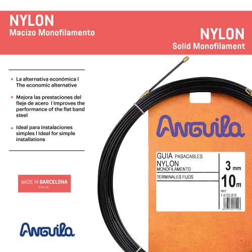 Anguila - Guía pasacables Nylon Monofilamento, 10 m, Diámetro 3mm, Terminales Fijos, Negro