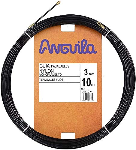 Anguila - Guía pasacables Nylon Monofilamento, 10 m, Diámetro 3mm, Terminales Fijos, Negro