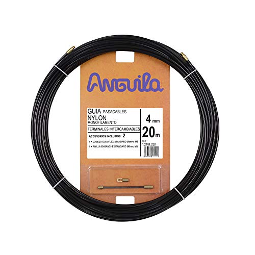 Anguila - Guía pasacables Nylon Monofilamento, 20 m, Diámetro 4 mm, Terminales Intercambiables, Negro.