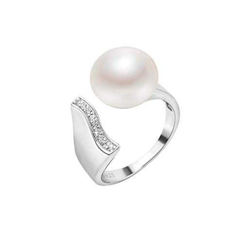 Anillo de perlas de agua dulce natual de plata de ley 925 - 'llamada al mar' - Tamaño ajustable