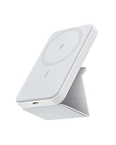 Anker 622 Cargador Portátil Magnético Inalámbrico (MagGo), Batería Externa inalámbrico Plegable de 5000 mAh y USB C para iPhone 13/12 (Blanco dolomita)