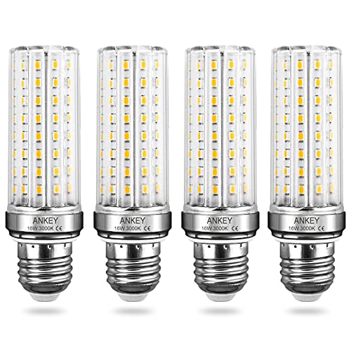 Ankey Bombillas LED 16W E27, Equivalentes a incandescentes de 120W, Blanco Cálido 3000K 1600LM, No Regulables, Bombillas de maíz E27, Paquete de 4