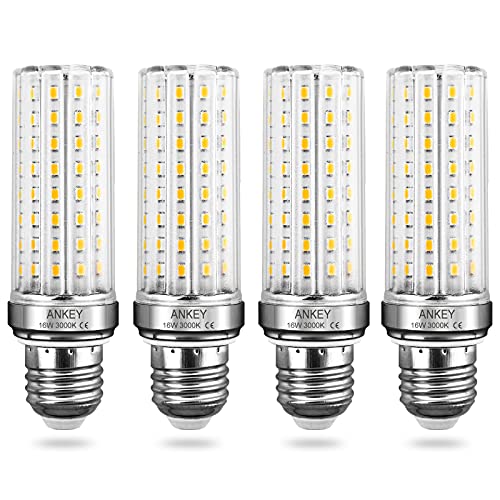 Ankey Bombillas LED 16W E27, Equivalentes a incandescentes de 120W, Blanco Cálido 3000K 1600LM, No Regulables, Bombillas de maíz E27, Paquete de 4