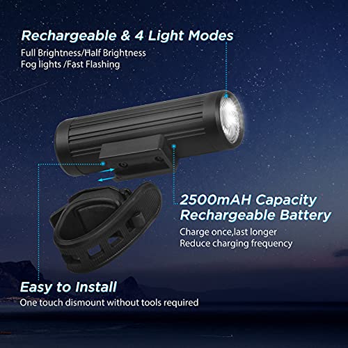 ANVAVA Luz Bicicleta Recargable USB, 600 Lúmenes LED Luces Bicicleta Delantera y Trasera, 4 Modos, IPX6 Impermeable Luces Seguridad para Ciclismo de Montaña y Carretera (Negro)