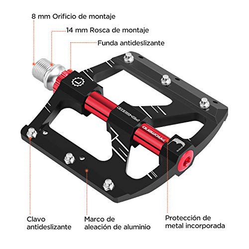 ANVAVA Pedales Bicicleta Montaña Pedales Bici MTB de Aluminio Pedales para Carretera 9/16" Pulgadas Plataforma Mixtos MTB Pedales, Negro