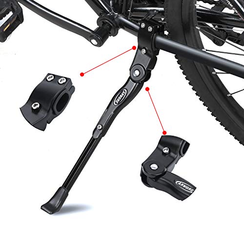 ANWONE Caballete Lateral Ajustable, Soporte de Bicicleta de aleación Ajustable MTB con pie de Goma Antideslizante, Soporte de pie de aleación Universal para Bicicleta 22"- 28" (Negro)