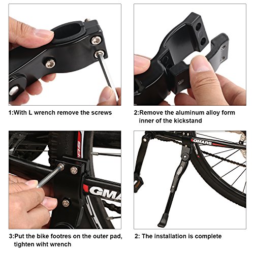 ANWONE Caballete Lateral Ajustable, Soporte de Bicicleta de aleación Ajustable MTB con pie de Goma Antideslizante, Soporte de pie de aleación Universal para Bicicleta 22"- 28" (Negro)