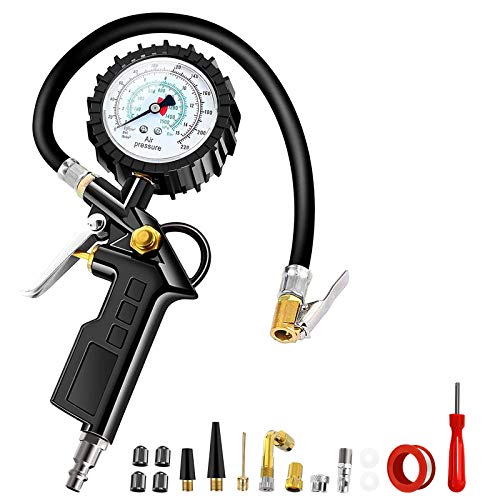 Anykuu Manómetro Presión Neumáticos 220PSI Manómetro Digital Manómetro de Alta Precisión para Neumáticos con Manguera y Válvula de Escape Utilizado para Bicicletas y Motocicletas Coche