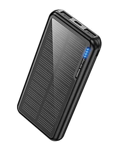 Anyzoo Power Bank Solar 20000 mAh, Batería Externa Solar con 2 Salidas USB y Entrada USB-C Micro USB, para Camping, batería Externa para iPhone, Samsung, Huawei, tabletas, Smartphones