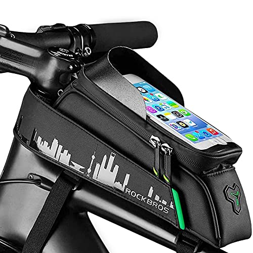 Aolfay Bolsa Bicicleta Cuadro Impermeable, Bolsa Manillar Sillin MTB con Pantalla Táctil TPU y Visera Solar, Porta Movil Bici para Movil Dentro de 6,0 Pulgadas, Accesorios Bici Montaña