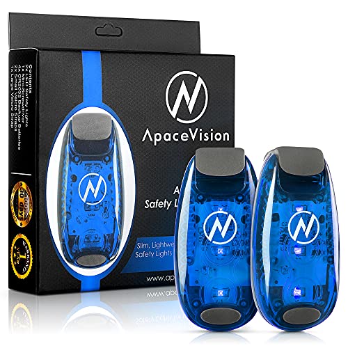 Apace Vision Luces de Seguridad LED (Paquete de 2) con Artículos Extra – Acoplable Estroboscópica / Luz para Correr Deporte Perros Bicicletas Andar y Más