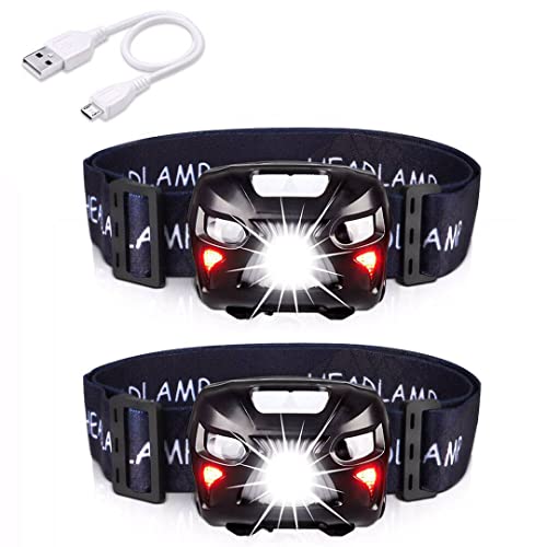 APUNOL 2 Unidades Linterna Frontal LED USB Recargable, Linternas Cabeza 400 Lúmenes, Sensor Inteligente, 8 Modos de Iluminación, Impermeable, Blanco y Rojo LED para Correr, Acampar, Cenderismo