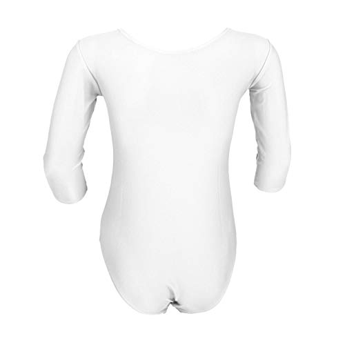 Aquarti Maillot de Gimnasia con Mangas 3/4 para Niñas, Blanco, 152