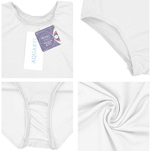 Aquarti Maillot de Gimnasia con Mangas 3/4 para Niñas, Blanco, 152