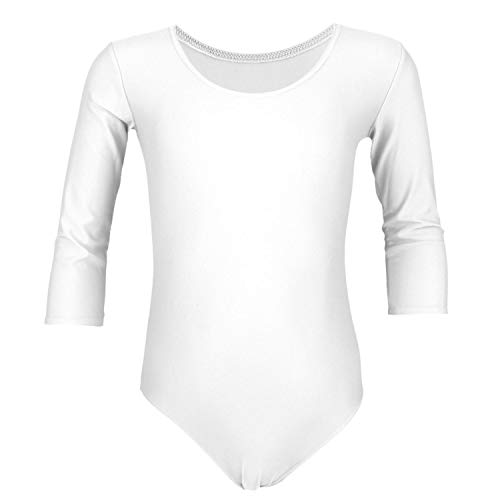 Aquarti Maillot de Gimnasia con Mangas 3/4 para Niñas, Blanco, 152