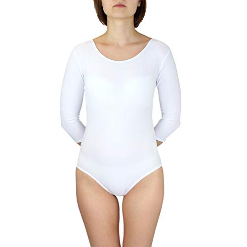 Aquarti Maillot de Gimnasia con Mangas 3/4 para Niñas, Blanco, 152