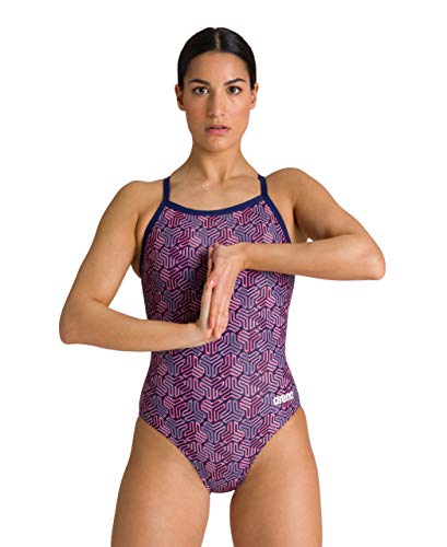 Arena W Kikko Light Drop Back One Piece - Bañador Deportivo para Mujer, Color Navy/Multi Red, Talla 36