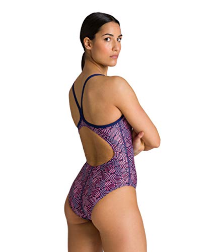 ARENA W Kikko Light Drop Back One Piece - Bañador Deportivo para Mujer, Color Navy/Multi Red, Talla 38, 30