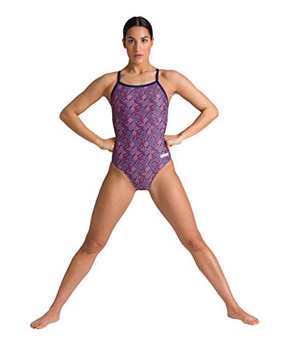 ARENA W Kikko Light Drop Back One Piece - Bañador Deportivo para Mujer, Color Navy/Multi Red, Talla 38, 30