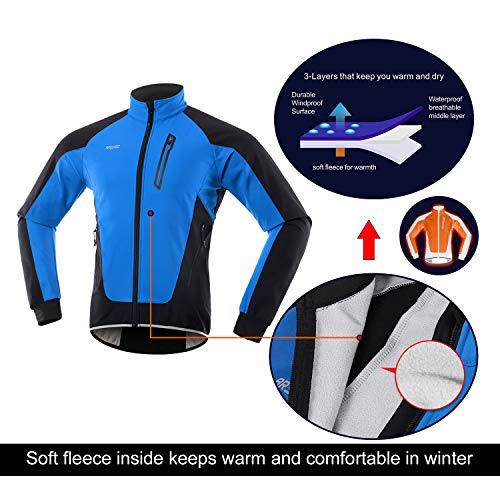 ARSUXEO Chaqueta Ciclismo Hombre Invierno Polar Térmico Softshell MTB Ropa de motorista 20B Azul S