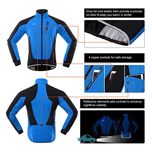 ARSUXEO Chaqueta Ciclismo Hombre Invierno Polar Térmico Softshell MTB Ropa de motorista 20B Azul S