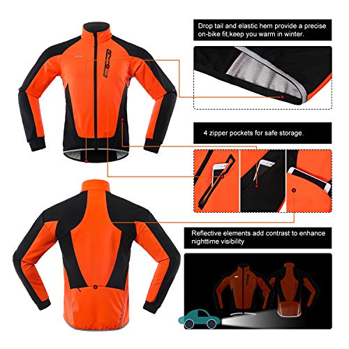 ARSUXEO Chaqueta Ciclismo Hombre Invierno Polar Térmico Softshell MTB Ropa de motorista 20B naranja XL