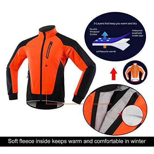 ARSUXEO Chaqueta Ciclismo Hombre Invierno Polar Térmico Softshell MTB Ropa de motorista 20B naranja XL