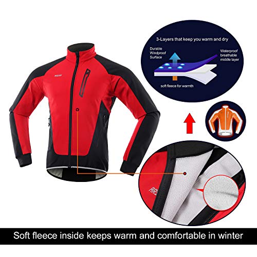 ARSUXEO Chaqueta Ciclismo Hombre Invierno Polar Térmico Softshell MTB Ropa de motorista 20B rojo L