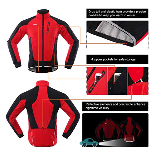 ARSUXEO Chaqueta Ciclismo Hombre Invierno Polar Térmico Softshell MTB Ropa de motorista 20B rojo L