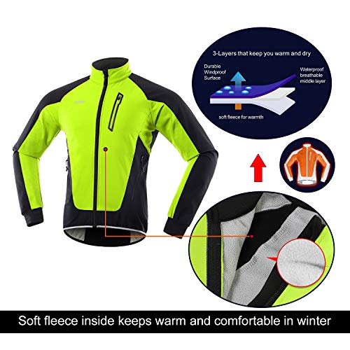 ARSUXEO Chaqueta Ciclismo Hombre Invierno Polar Térmico Softshell MTB Ropa de motorista 20B Verde L