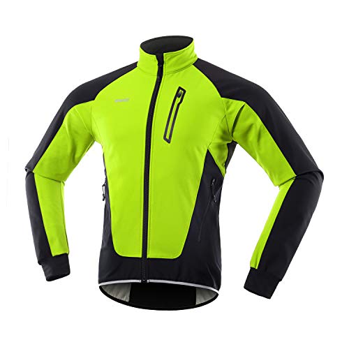 ARSUXEO Chaqueta Ciclismo Hombre Invierno Polar Térmico Softshell MTB Ropa de motorista 20B Verde L