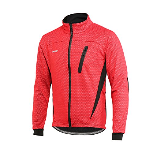 ARSUXEO Chaqueta de ciclismo Chaqueta térmica de invierno MTB para hombre Abrigo softshell para impermeable y resistente al viento 16H rojo L