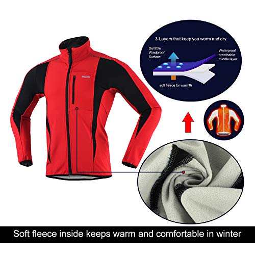 ARSUXEO de Ciclismo Chaqueta de Bicicleta Transpirable térmica de Invierno para Hombre 15K Rojo XL