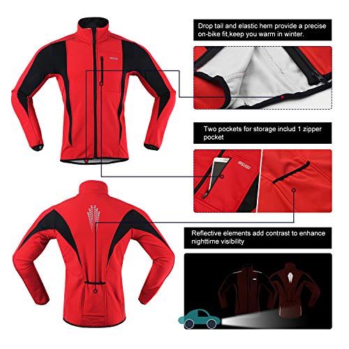 ARSUXEO de Ciclismo Chaqueta de Bicicleta Transpirable térmica de Invierno para Hombre 15K Rojo XL