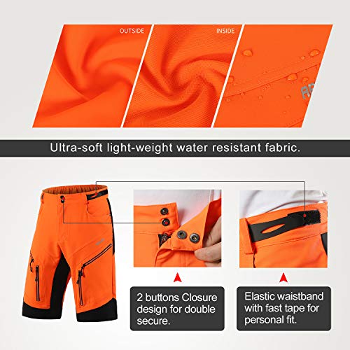 ARSUXEO Hombres Pantalones Cortos de Ciclista MTB Pantalones Cortos Holgados 1903 Naranja XXL