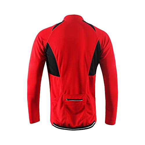 ARSUXEO Maillot de Ciclismo para Hombre Camisa Ciclista de Manga Larga con Media Cremallera 6031 Rojo M