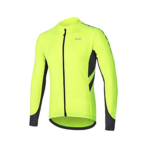 ARSUXEO Maillot de Ciclismo para Hombre Camisa de Manga Larga con Cremallera Completa y Bolsillos 6030 Verde S